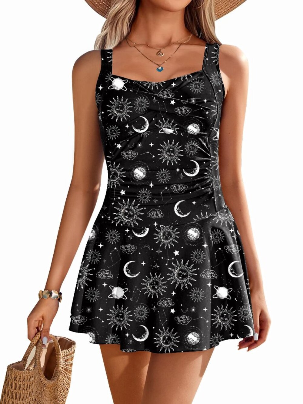 Sun and Moon Swim Dress One Piece Bathing Suit Skirted Swimsuits XL